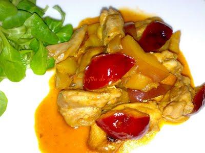 Tiras de pollo multifrutas en salsa agridulce con almendras