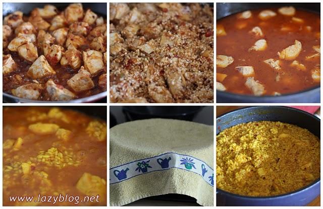 Arroz de pobres con pisto y pollo