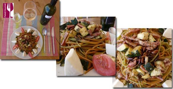 Spaghetti con vegetales y Blanc de Blancs 2010