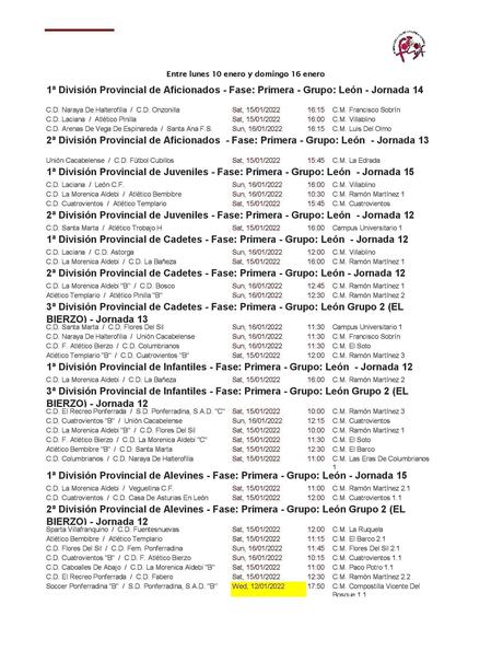 Fútbol Base Bierzo. Consulta los partidos de este fin de semana. Jornada 15 enero 1