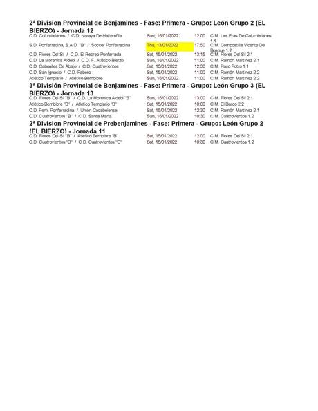 Fútbol Base Bierzo. Consulta los partidos de este fin de semana. Jornada 15 enero 2