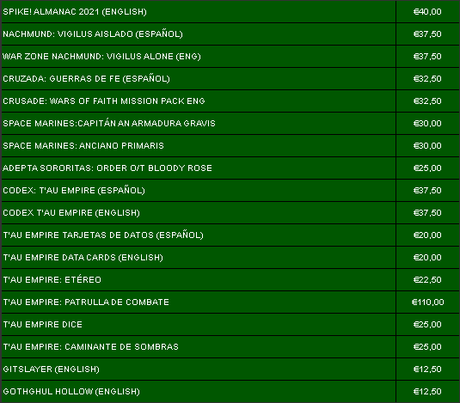 Precios en euros de los pre-pedidos de esta semana en GW