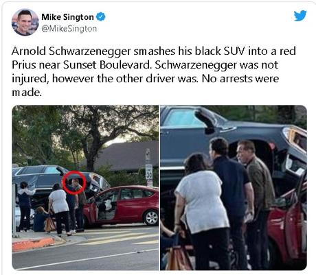 Arnold Schwarzenegger giró en rojo y se llevó puesto un Toyota Prius!