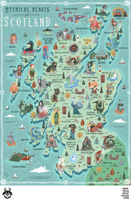 Mapa de criaturas míticas de Escocia, por Neil Parkinson