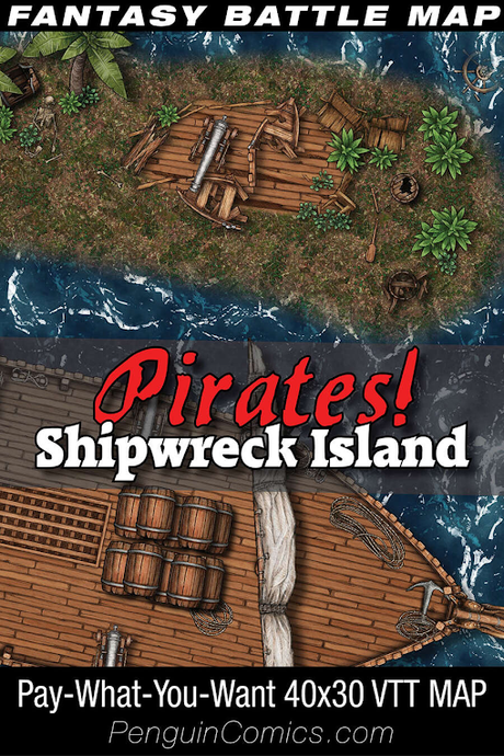 VTT Battle Maps: Pirates! Shipwreck Island - 40x30, de PenguinComics