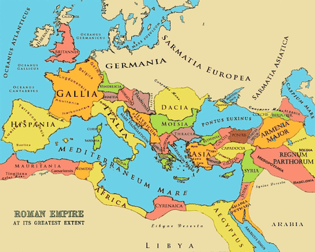Mapa de la maxima extensión del Imperio Romano