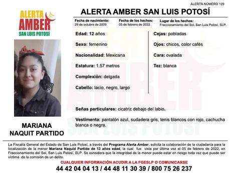 Alerta Amber: Mariana de 12 años, vista por última vez en Fraccionamiento del Sol en SLP