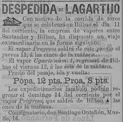 1910: vapor Santander – Bilbao para la despedida de Lagartijo