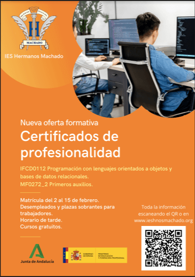 El IES Hermanos Machado, autorizado por la Consejería de Educación y Ciencia a impartir Certificados de Profesionalidad