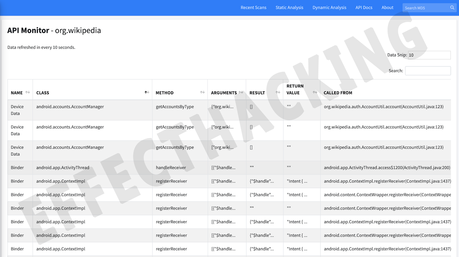 Pantalla del monitor de la API de Android MobSF