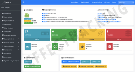 Pantalla de análisis estático de Android MobSF