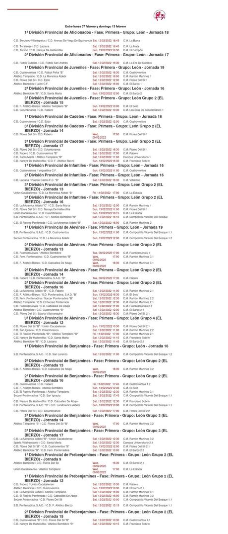 Fútbol Base en el Bierzo. Partidos y horarios para el fin de semana del 11 al 13 de febrero 1