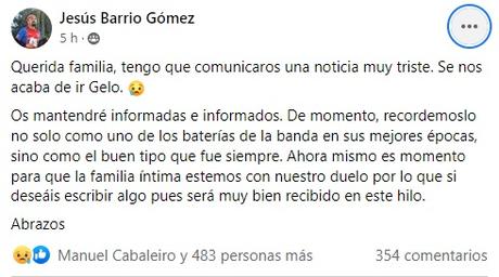 Muere Gelo, batería de Los Suaves entre 1988 y 2002