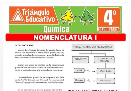 Actividades de Nomenclatura I para Cuarto de Secundaria Actividades de Nomenclatura I para Cuarto de Secundaria