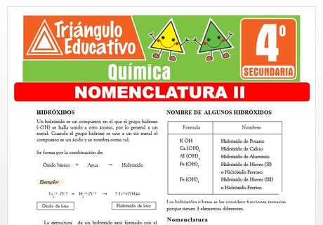 Actividades de Nomenclatura II para Cuarto de Secundaria Actividades de Nomenclatura II para Cuarto de Secundaria