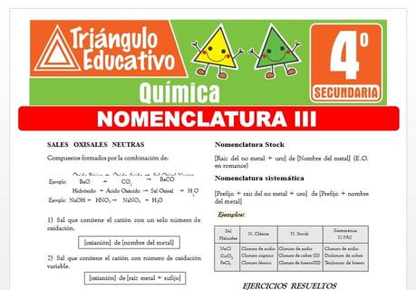 Actividades de Nomenclatura III para Cuarto de Secundaria Actividades de Nomenclatura III para Cuarto de Secundaria