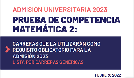 Se comparten documentos sobre carreras que utilizarán como requisito obligatorio para la admisión 2023 la Prueba de Competencia Matemática 2.