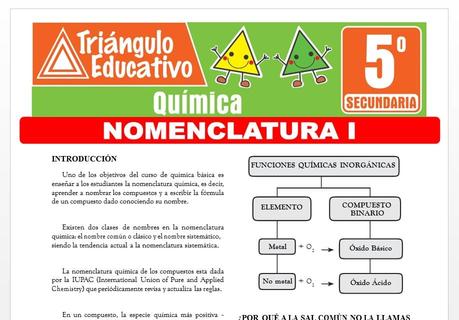 Ejercicios de Nomenclatura I para Quinto de Secundaria Ejercicios de Nomenclatura I para Quinto de Secundaria