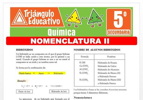Ejercicios de Nomenclatura II para Quinto de Secundaria Ejercicios de Nomenclatura II para Quinto de Secundaria