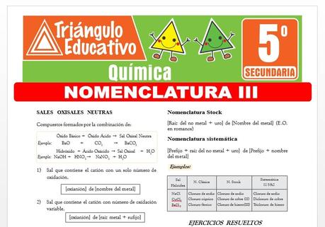 Ejercicios de Nomenclatura III para Quinto de Secundaria Ejercicios de Nomenclatura III para Quinto de Secundaria