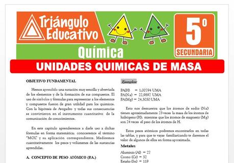 Actividades de Unidades Químicas de Masa para Quinto de Secundaria Actividades de Unidades Químicas de Masa para Quinto de Secundaria