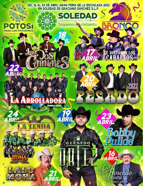 Cartel de artistas de la Feria Nacional de la Enchilada 2022