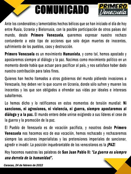 Primero Venezuela rechaza los hechos entre Rusia y Ucrania