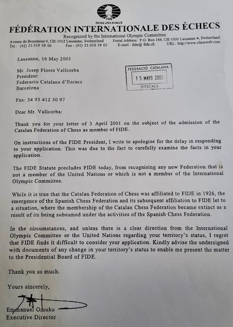 Carta de la FIDE  en 2001