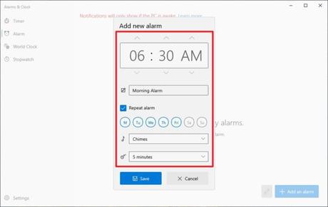 Configuración de alarma: cómo usar alarmas en Windows 10 y asegurarse de que suene 12 Configuración de alarma: cómo usar alarmas en Windows 10 y asegurarse de que suene 11