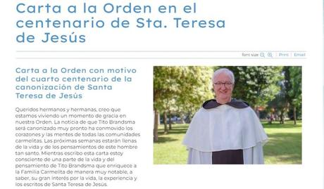 Carta del P. General OCarm  en el IV Centenario de la canonización de Teresa de Jesús