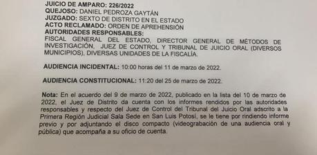 Daniel Pedroza tramita recurso de amparo contra orden de aprehensión Daniel Pedroza tramita recurso de amparo contra orden de aprehensión
