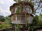 Casa construida bambú, piedras plásticos reciclados