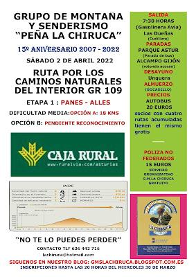 SABADO 2 DE ABRIL , RUTA POR LOS CAMINOS DEL INTERIOR DE ASTURIAS GR 109