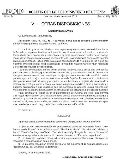EL CAMBIO DE NOMBRE DE NUEVE CALLES DEL ARSENAL DE FERROL