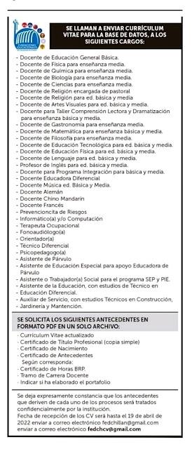 OPORTUNIDADES DE EMPLEOS PARA ORIENTADORAS Y ORIENTADORES EN CHILE. SEMANA DEL 14 AL 20-03-2022.