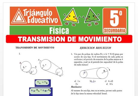 Problemas de Transmisión de Movimiento para Quinto de Secundaria Problemas de Transmisión de Movimiento para Quinto de Secundaria