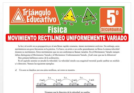 Ejercicios de Movimiento Rectilíneo Uniformemente Variado para Quinto de Secundaria Ejercicios de Movimiento Rectilíneo Uniformemente Variado para Quinto de Secundaria