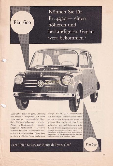 Fiat 600 en una publicidad de una revista suiza del año 1956