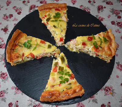 Quiche de verduras con salmón