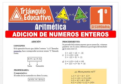 Adición de Números Enteros para Primer Grado de Secundaria Adición de Números Enteros para Primer Grado de Secundaria