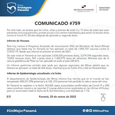 Ministerio de Salud de Panamá @MINSAPma · Comunicado N° 759