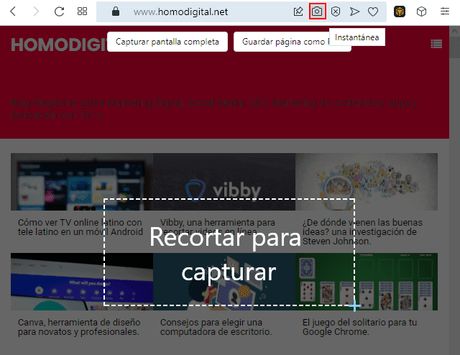 Captura de pantalla en Opera Captura de pantalla en Opera