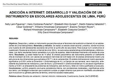 Adicción a internet: Desarrollo y validación de un instrumento en escolares adolescente en Lima, Perú - Lam-Figueroa y col.