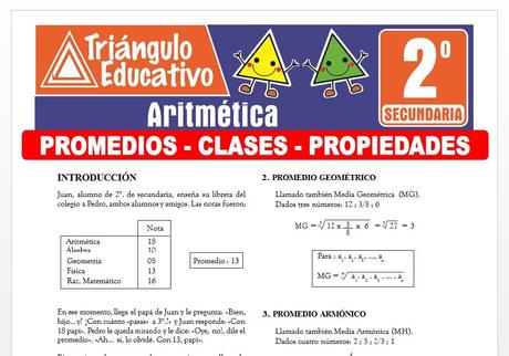 Promedios, Clases y Propiedades para Segundo de Secundaria Promedios, Clases y Propiedades para Segundo de Secundaria