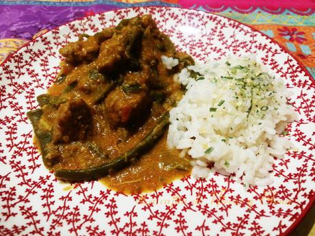 Judías verdes al curry con ternera y arroz blanco en Thermomix