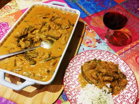 Judías verdes al curry con ternera y arroz blanco en Thermomix
