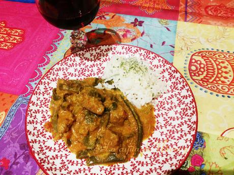 Judías verdes al curry con ternera y arroz blanco en Thermomix