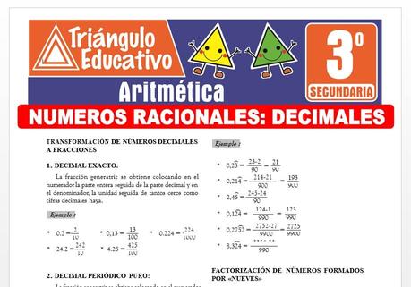 Números Racionales Decimales para Tercero de Secundaria Números Racionales Decimales para Tercero de Secundaria