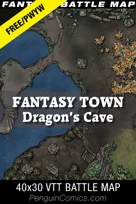 VTT Battle Maps - Fantasy Town: Dragon's Cave - 40x30, de PenguinComics
