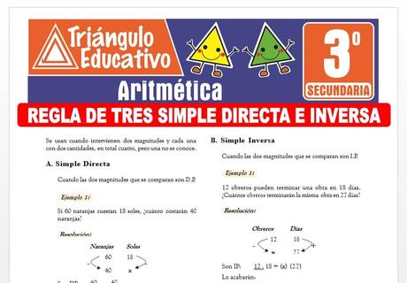 Regla de Tres Simple Directa e Inversa para Tercero de Secundaria Regla de Tres Simple Directa e Inversa para Tercero de Secundaria